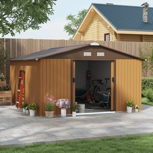 13' X 11' Steel Outdoor Utility Storage Tool Shed for Backyard Garden, Yellow