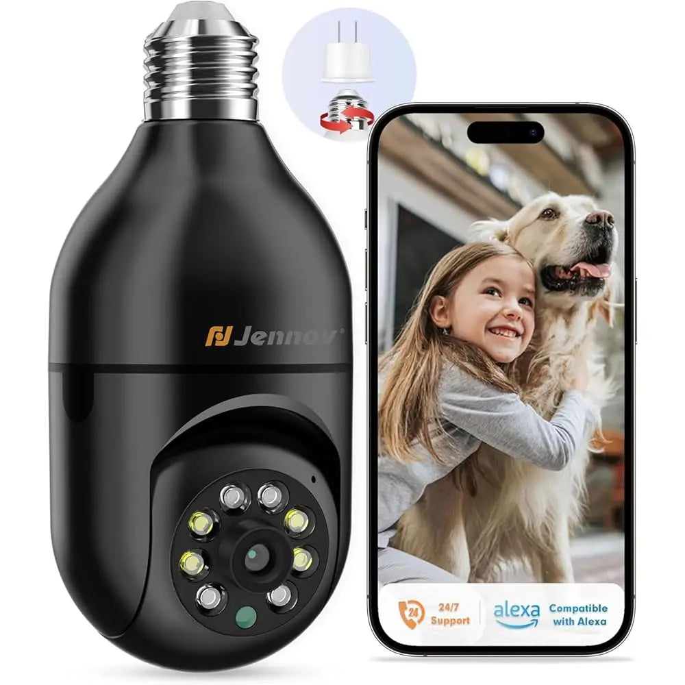 Jennov Light Bulb Security Camera 360 2k HD Wireless Indoor Outdoor