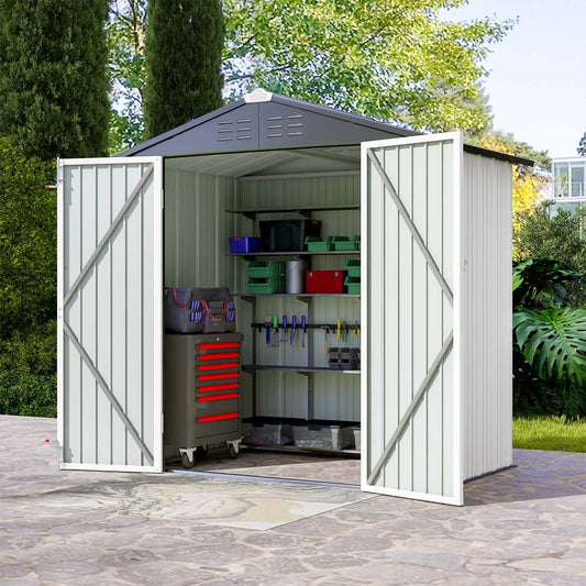 Victone 6' x 4' Metal Outdoor Storage Shed with Lock White