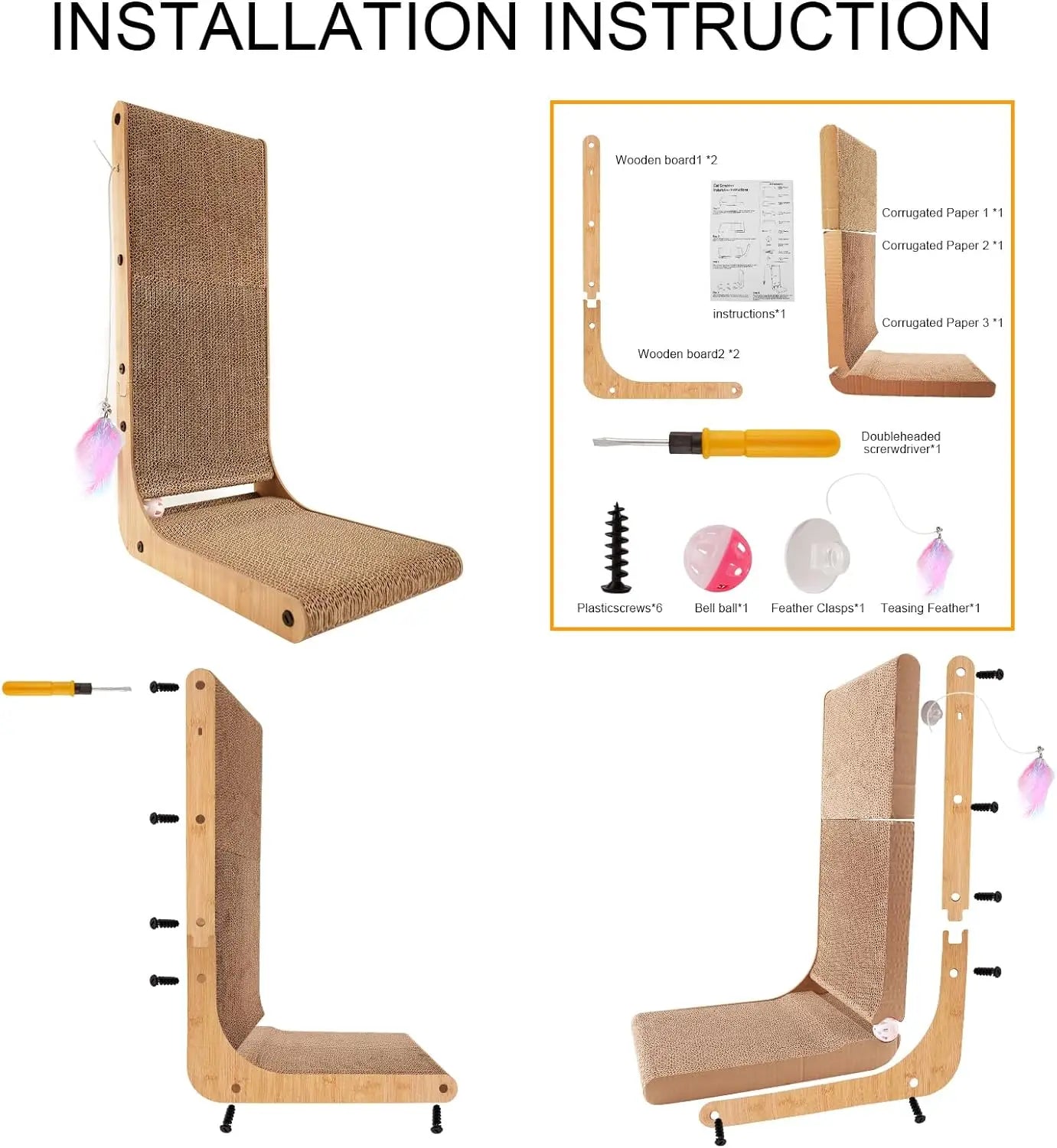 L Shape Cat Scratcher, 23.6 Inch Cat Scratch Pad Indoor
