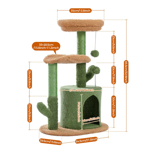 Cactus Cat Tree with Curved Perch Cozy Cat Condo Tower