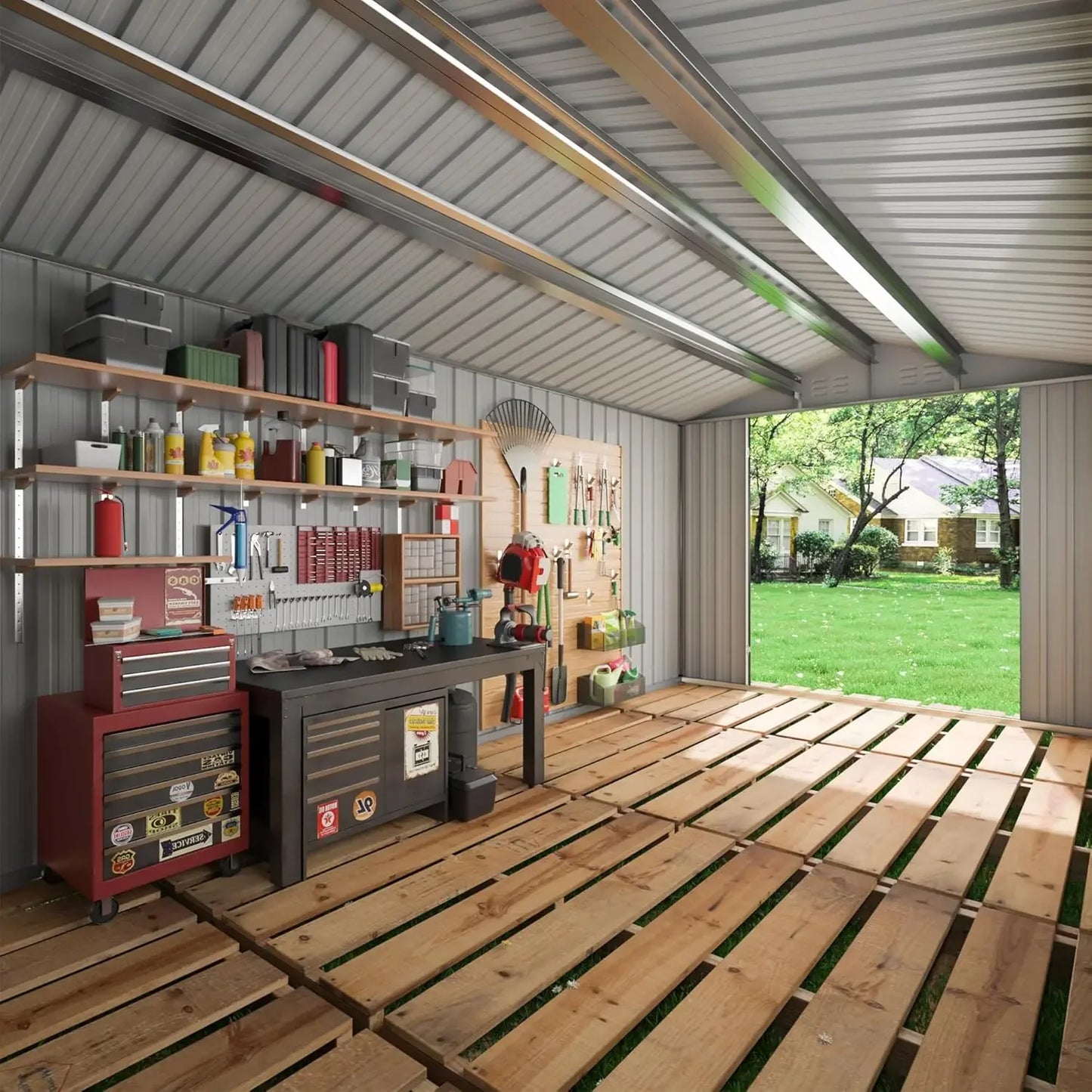 12x10 FT Outdoor Storage Shed, Garden Shed with Updated Frame Structure and Lockable Doors, White