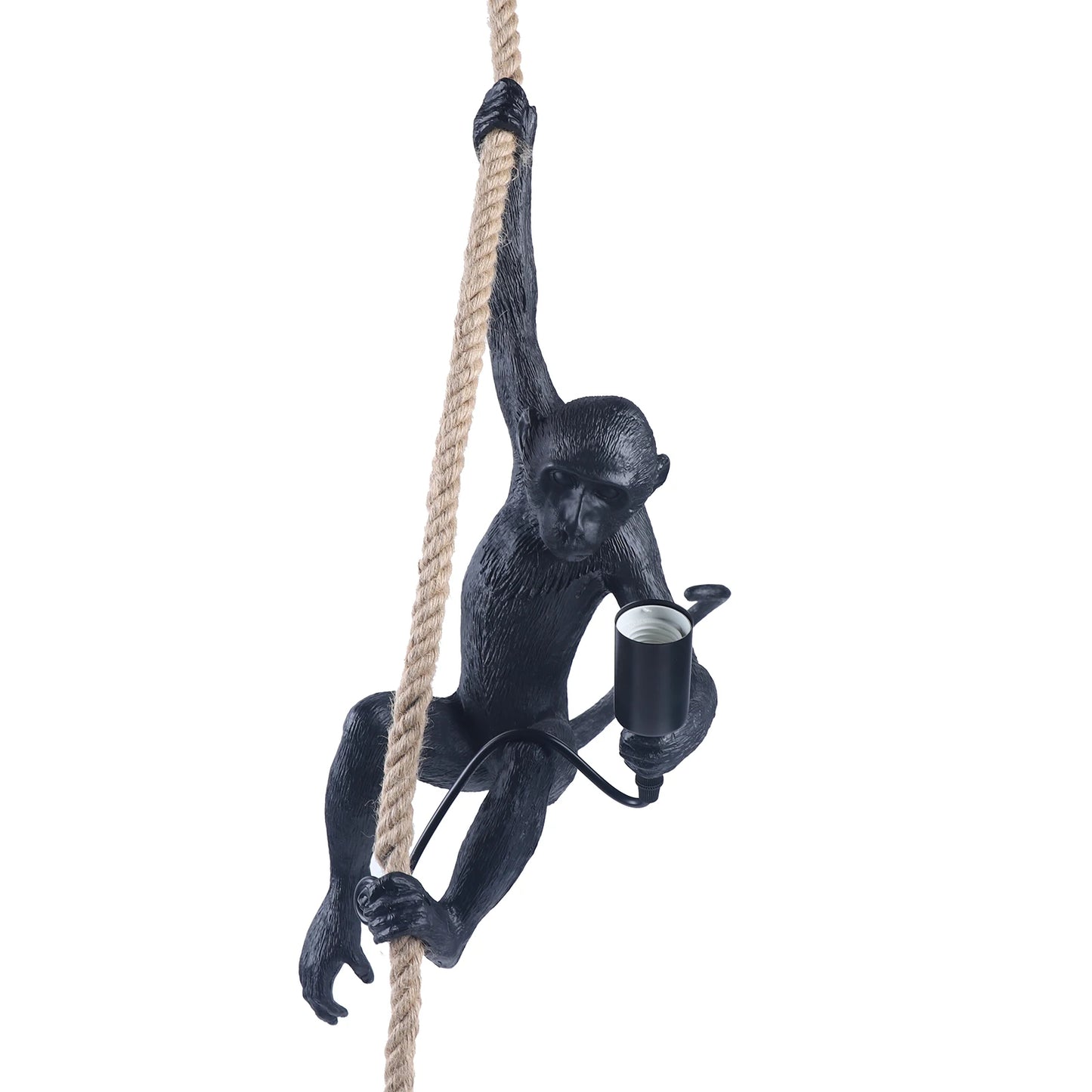 Monkey Pendant Lamp Monkey Shaped Ceiling Lamp Hemp Rope Chandelier Creative Resin Light for Home Office Bedroom Décor