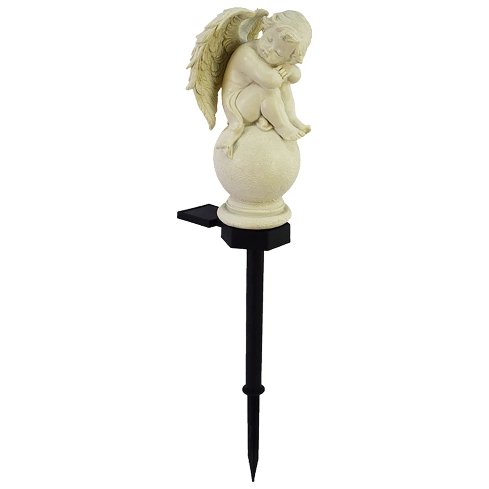 Resin Angel Solar Light Waterproof Crafts Yard Landscape Lamp Wings Angel Garden Solar Sculpture for Garden Balcony Yard