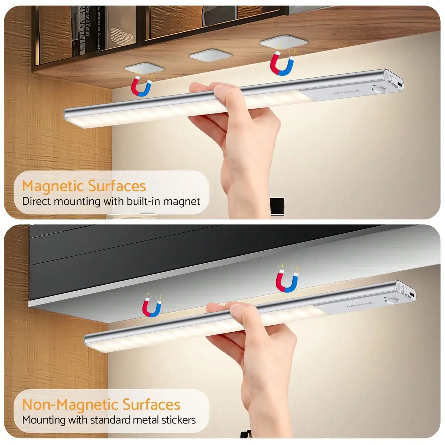 Under Cabinet Lights 64 LED Sensor Magnetic 3000mAh Rechargeable 3 Color Temperature Energy Class A Night for Cupboard Stairs