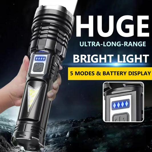 High Strong Light USB Rechargeable LED Flashlight Built-in Battery Tactical Torch for Outdoor Camping Hiking