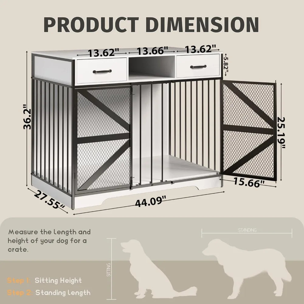 Dog Crate Furniture for Large Indoor Dogs with 2 Drawers