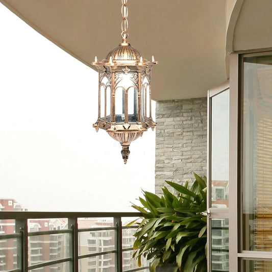 LED Waterproof Outdoor Hanging Light Shadow Retro Ceilings Chandelier Bronze Color Glass Lampshade for Indoor/Outdoor