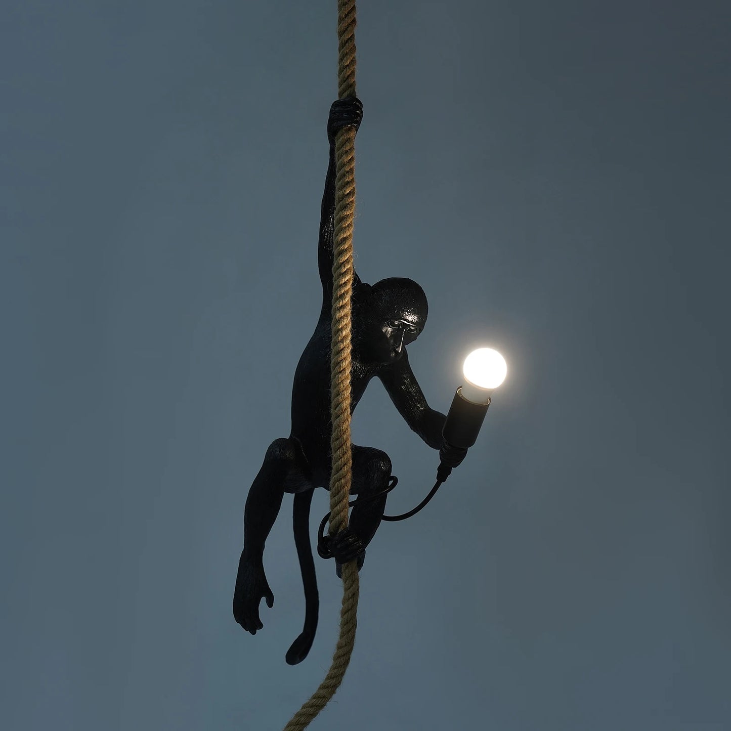 Monkey Pendant Lamp Monkey Shaped Ceiling Lamp Hemp Rope Chandelier Creative Resin Light for Home Office Bedroom Décor