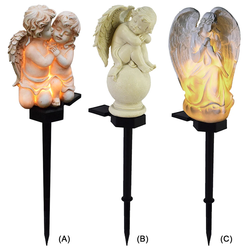 Resin Angel Solar Light Waterproof Crafts Yard Landscape Lamp Wings Angel Garden Solar Sculpture for Garden Balcony Yard