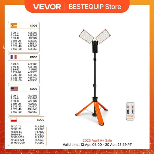 VEVOR Led Work Light Rechargeable 2500lm Brightness & Temperature Adjustment Portable with Remote Control