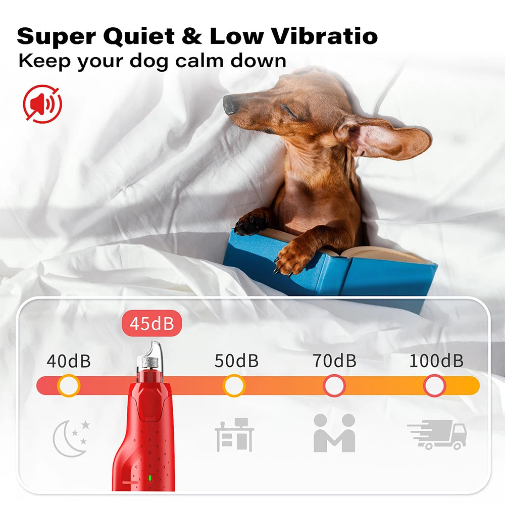 Dog Nail Grinder Dustproof with 2 LED Light Super Quiet 6-Speed Trimmer for Dogs