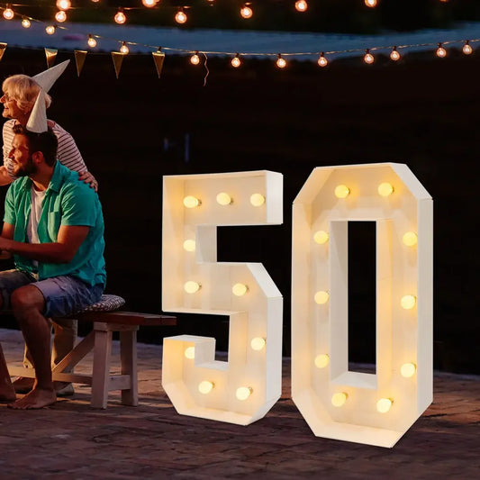 Warm LED Vintage 50 Light Up Number Lamp – Ideal for 50th Birthday Party Decorations and a Unique Gift