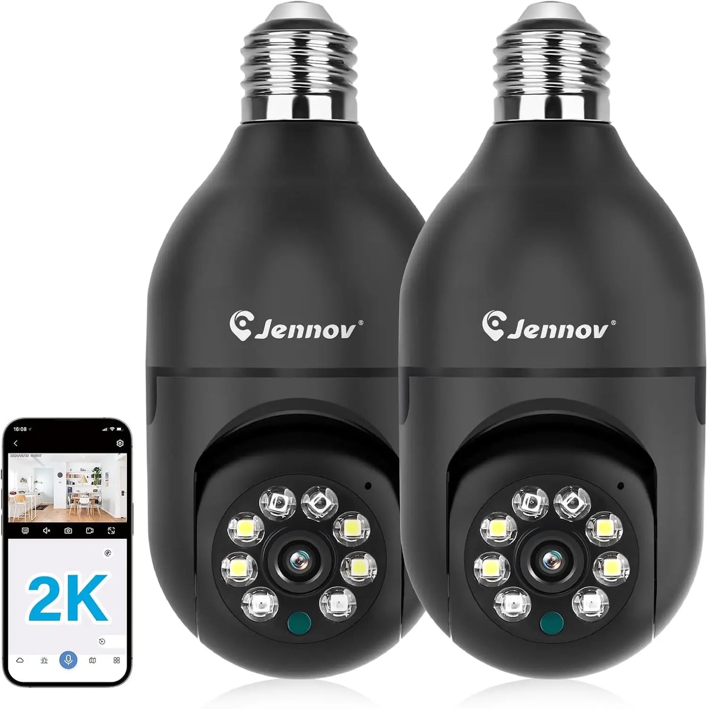Jennov Light Bulb Security Camera 360 2k HD Wireless Indoor Outdoor