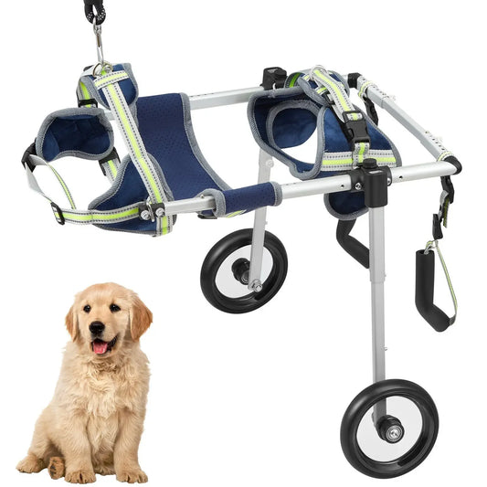 "2-wheel dog wheelchair – adjustable, lightweight. For hind leg paralysis/weakness."