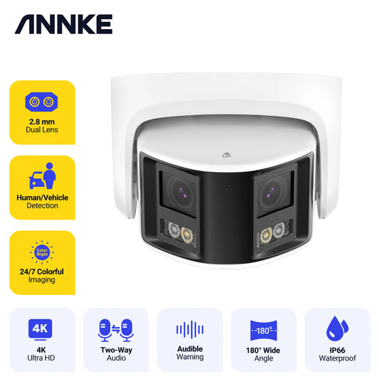 ANNKE Smart Home 180° 8MP DUO POE Dual Lens Wide View Outdoor Video POE Camera,4K AI Human Detect,8MP Security CCTV Camera