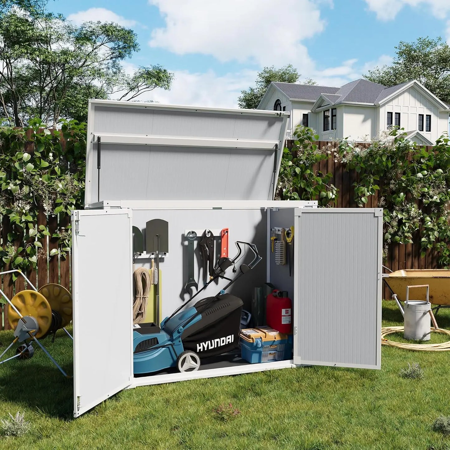 41 Cu.Ft Horizontal Storage Shed Outdoor, Weatherproof Resin Storage Shed with Floor Thickened, Gas Spring, Lockable Doors