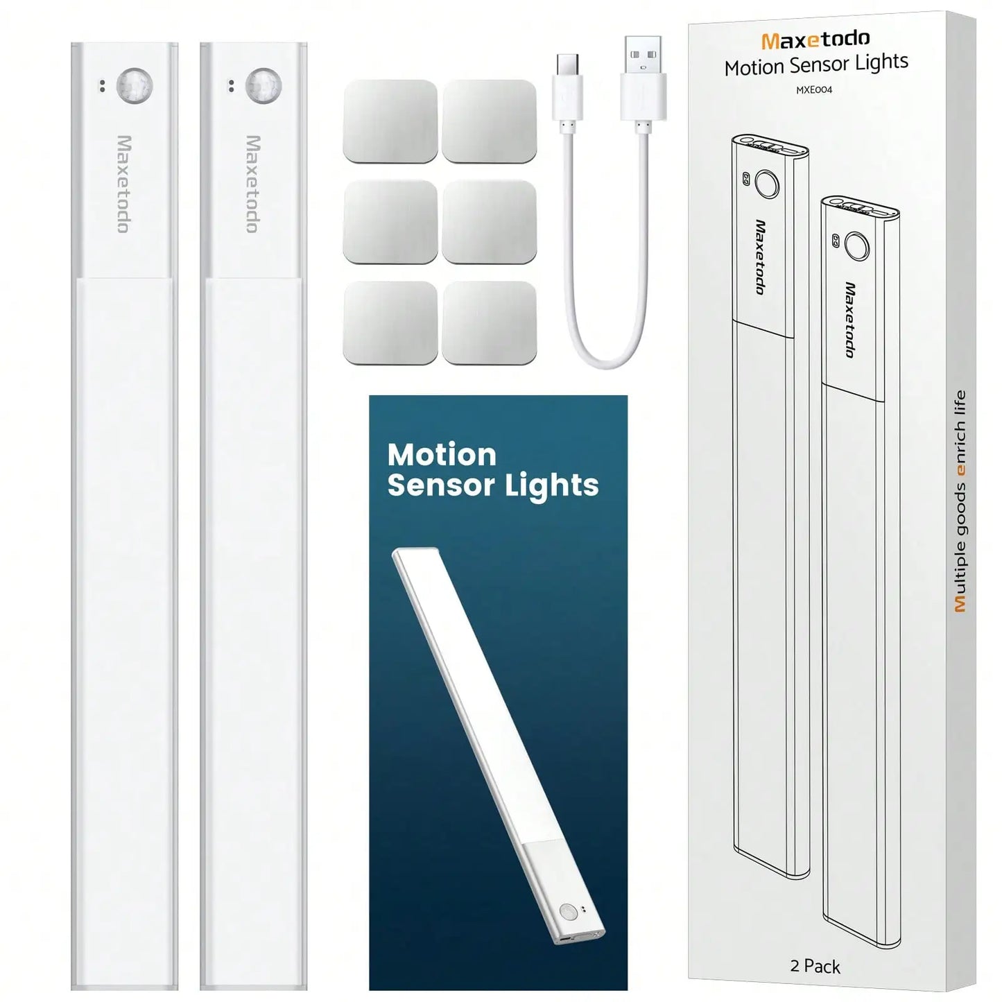 Under Cabinet Lights 64 LED Sensor Magnetic 3000mAh Rechargeable 3 Color Temperature Energy Class A Night for Cupboard Stairs