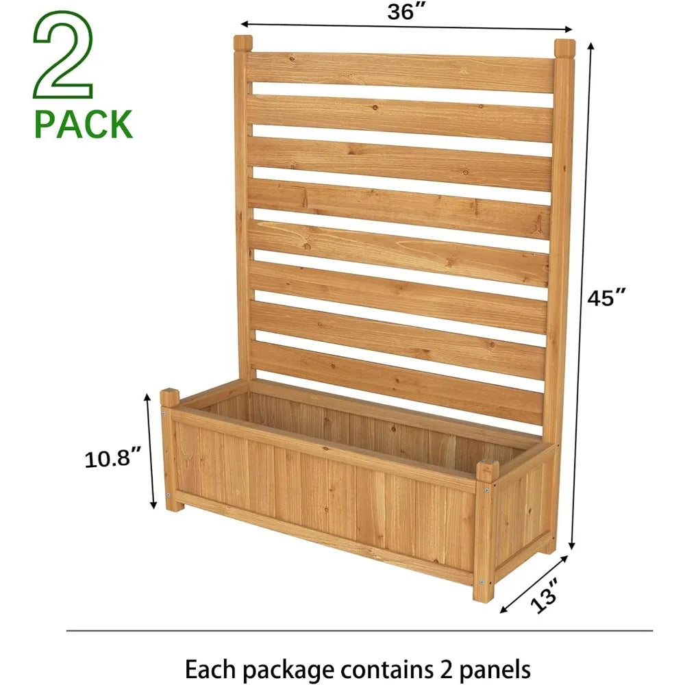 Air Conditioner Fence Outdoor Wood Privacy Screen with Planter Box for Trash Can Pool Equipment No-Dig Kit 36"W x 45"H 2 Panels）