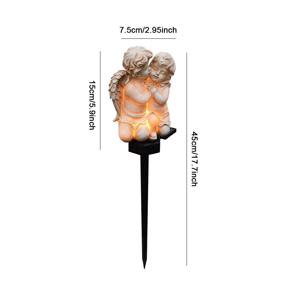 Resin Angel Solar Light Waterproof Crafts Yard Landscape Lamp Wings Angel Garden Solar Sculpture for Garden Balcony Yard
