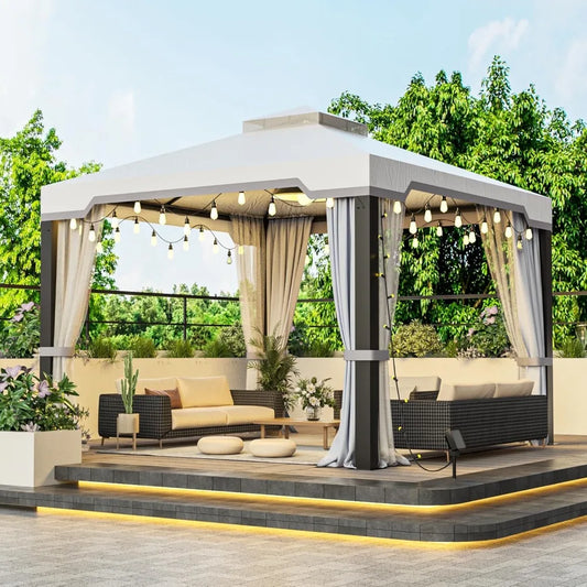 Heavy Duty Garden Gazebo with Mosquito Netting, Galvanized Steel Frame, Patios Canopy Outdoor Waterproof, Backyard Gazebo